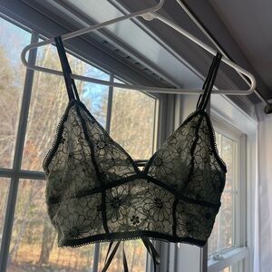 Aerie Floral Lace Bralette - Moss Green